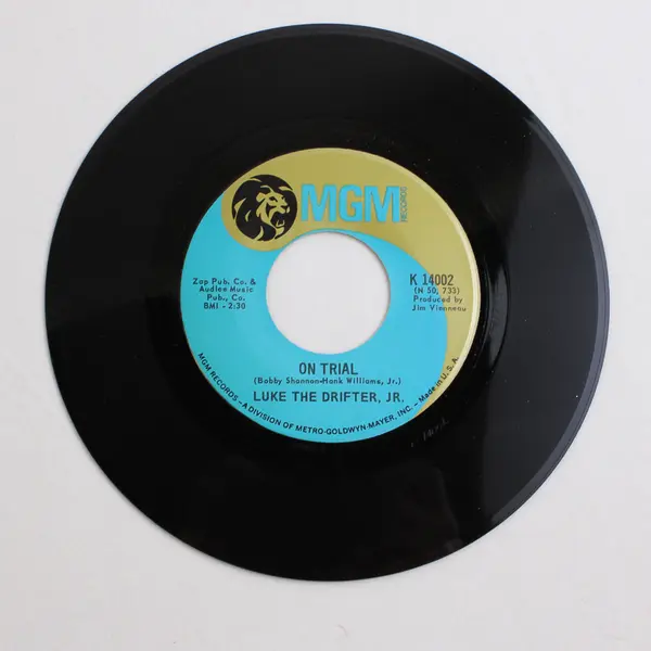 Luke The Drifter JR. (Hank Jr.) 45 rpm Record I Was With Red Foley / On Trial