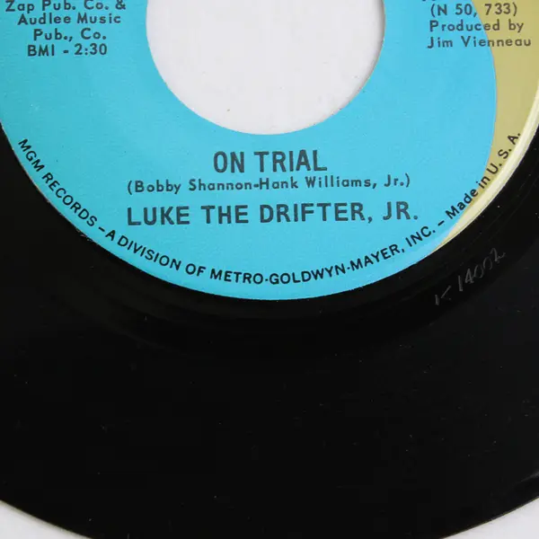 Luke The Drifter JR. (Hank Jr.) 45 rpm Record I Was With Red Foley / On Trial