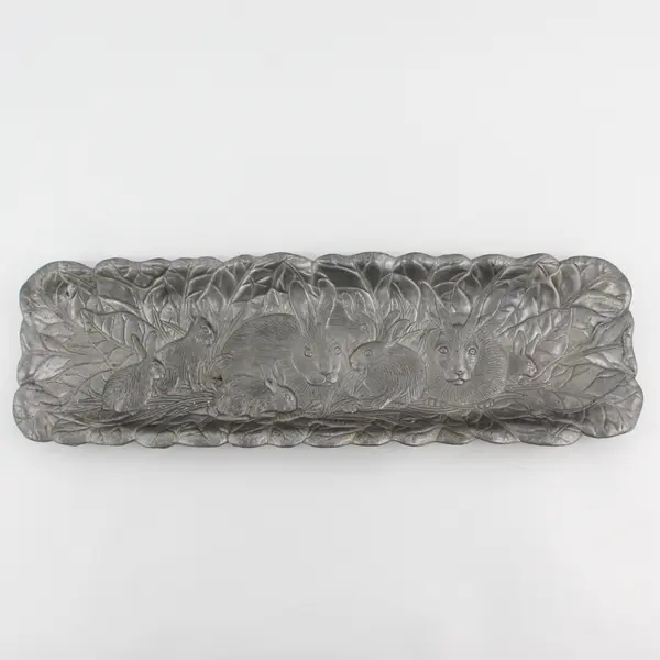 1990 Arthur Court Aluminum Bunny Rabbit Oblong Serving Tray Platter Easter 19x6