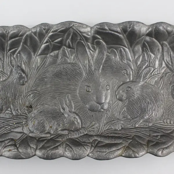 1990 Arthur Court Aluminum Bunny Rabbit Oblong Serving Tray Platter Easter 19x6
