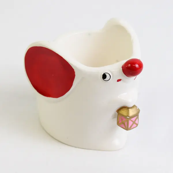 Vintage Colonial Candle Christmas Mouse Ceramic Candle Holder 3" FLAWED