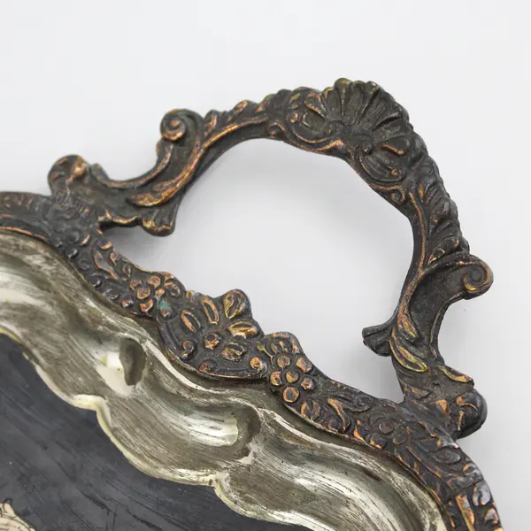 Vtg 19" Silver Plate Tray With A Silver Copper And Brass Floral And Vine pattern