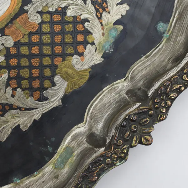 Vtg 19" Silver Plate Tray With A Silver Copper And Brass Floral And Vine pattern