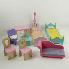 Lot of 8 Wooden Dollhouse Furniture Miniatures Accessories