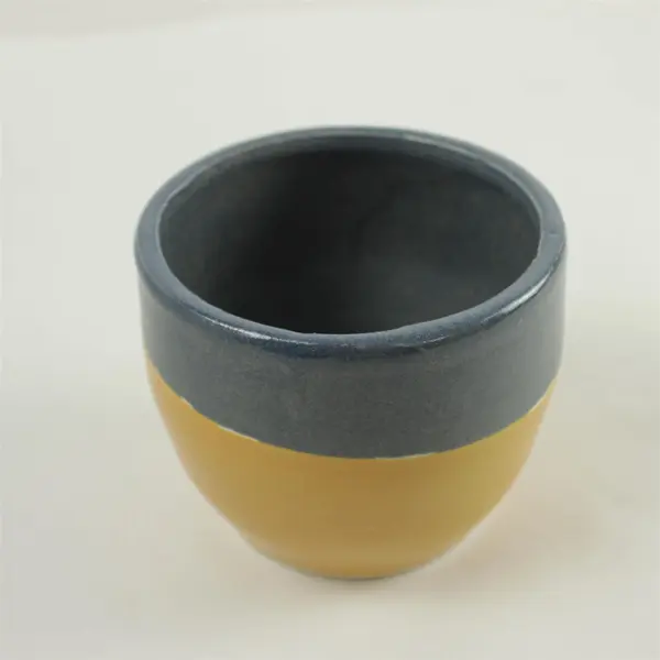 Yellow & Blue Ceramic Bowl Planter Small Decorative Succulent Pot 4.5in