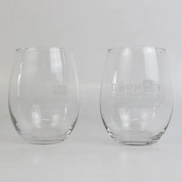 Lot Of 2 Unbranded McMinnville Sip Printed Stemless Wine Glasses 4.5" Tall