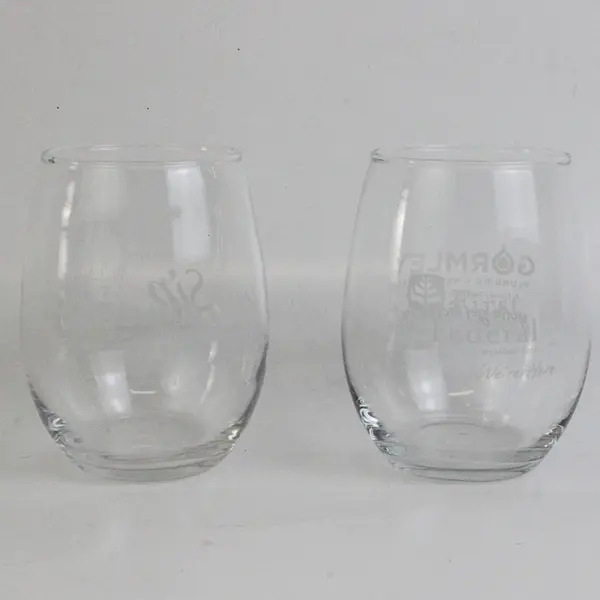 Lot Of 2 Unbranded McMinnville Sip Printed Stemless Wine Glasses 4.5" Tall