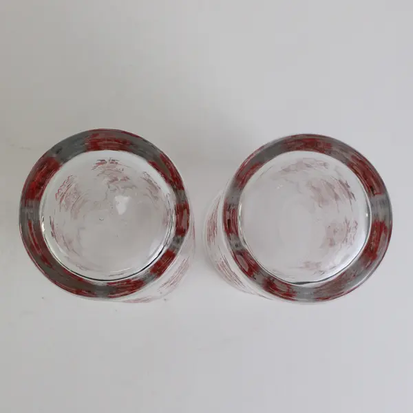 Lot Of 2 Unbranded Matching Santa Claus Printed Clear Drinking Glasses 6.5" Tall