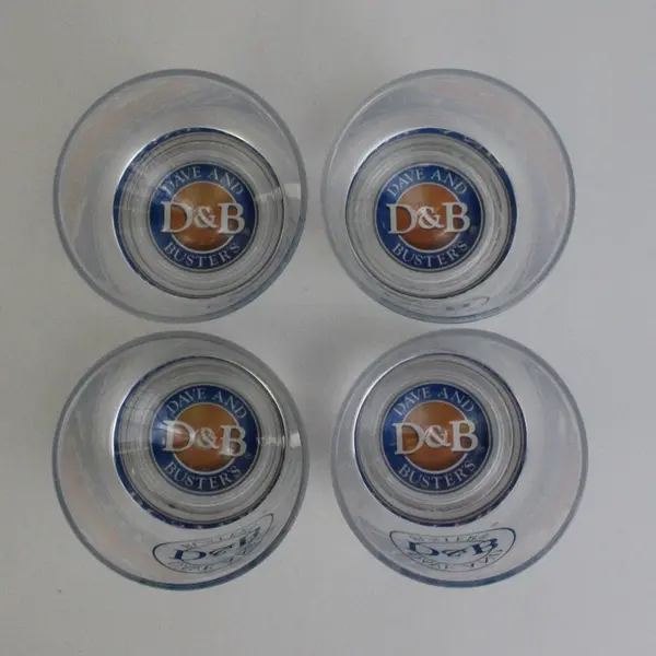 Lot Of 4 Dave And Buster's Matching Clear Plastic Drinking Glasses 4.25" Tall