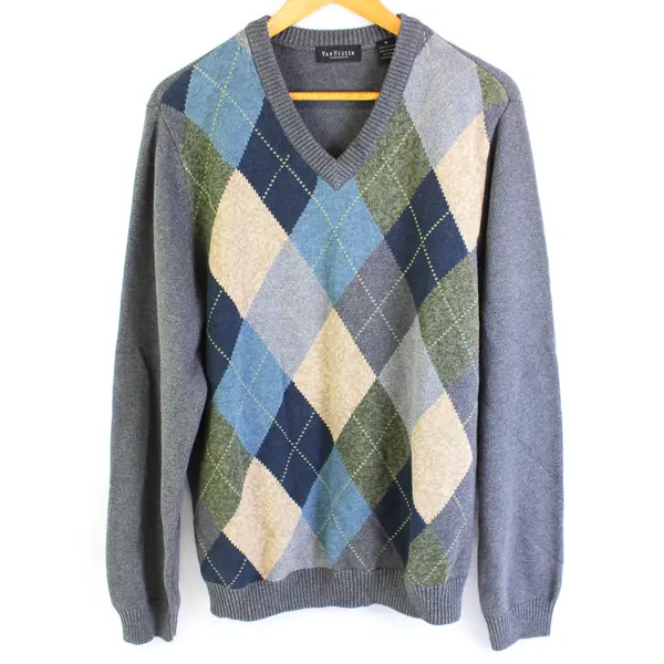 Van Heusen Argyle V-Neck Pullover Sweater Men's Size Medium