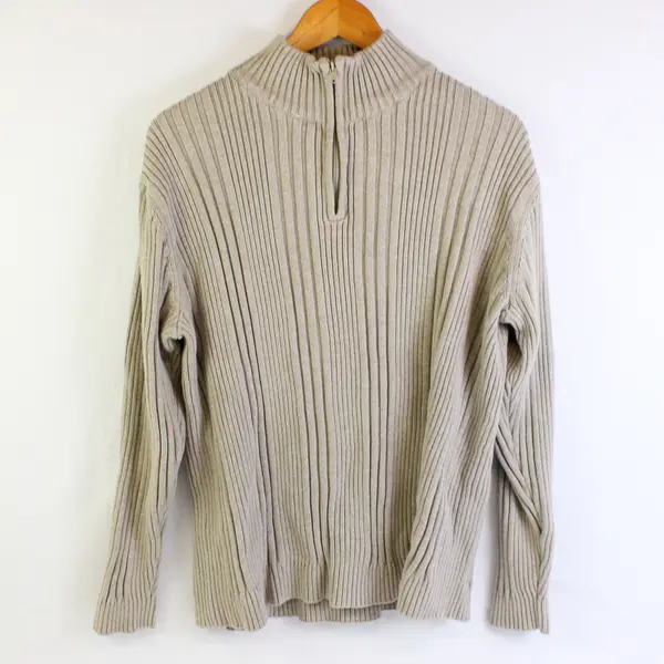 Wilke-Rodriguez Beige Ribbed 1/4-Zip Sweater Men's Size Large