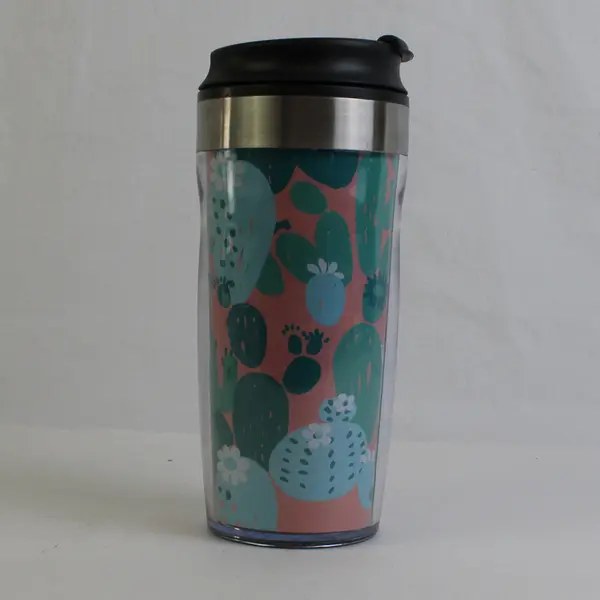 Everyday Living Green/Pink Plastic Travel Mug/Tumbler With Matching Lid 16 Oz