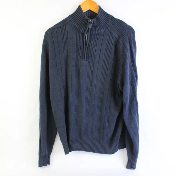 Oscar De La Renta Blue Ribbed 1/4-Zip Sweater Men's Size XL
