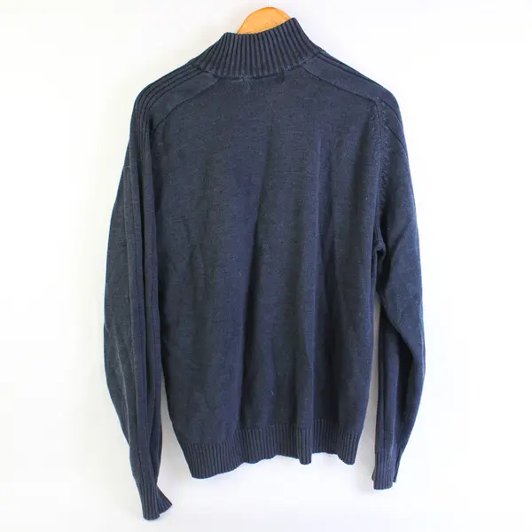 Oscar De La Renta Blue Ribbed 1/4-Zip Sweater Men's Size XL