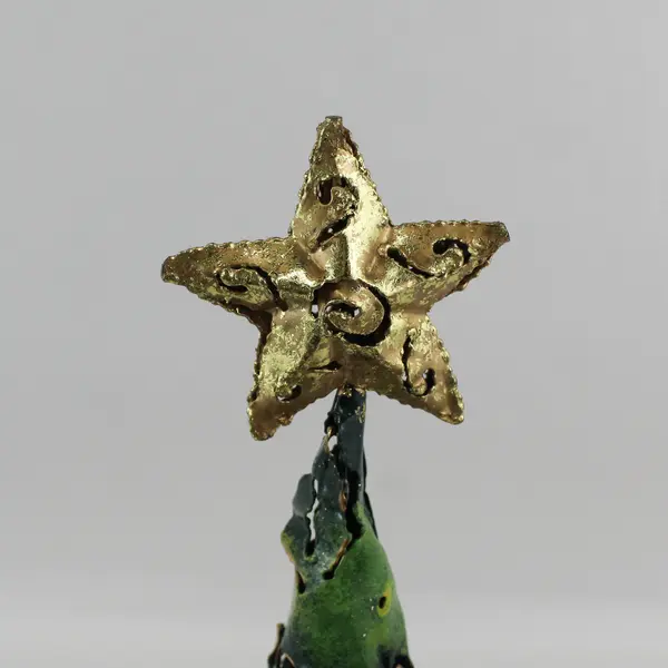 Metal Poinsettia And Holly Pattern Christmas Tree Tea Light Candle Holder