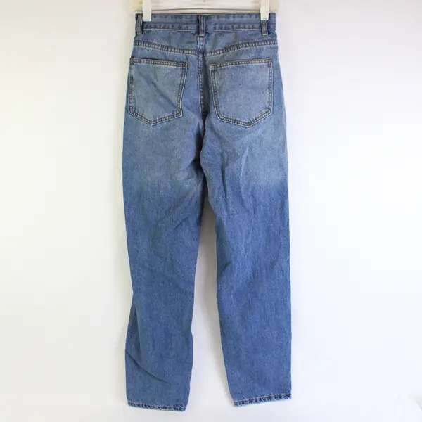 Fashion Jeans Medium Wash Ripped High-Rise Tapered-Leg Jeans Women's Size 0