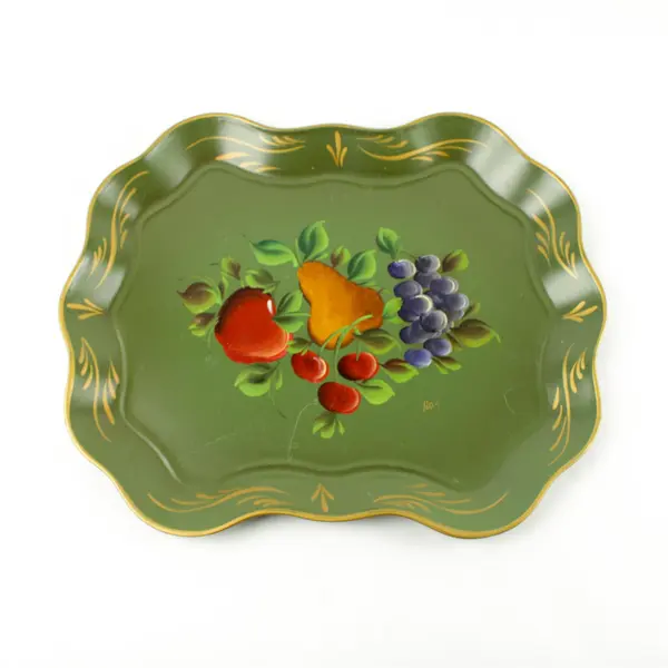Vintage Nashco Hand-Painted Rectangular Fruit Serving Tray 16.5x14.25