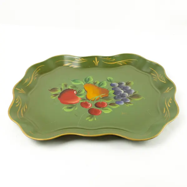 Vintage Nashco Hand-Painted Rectangular Fruit Serving Tray 16.5x14.25