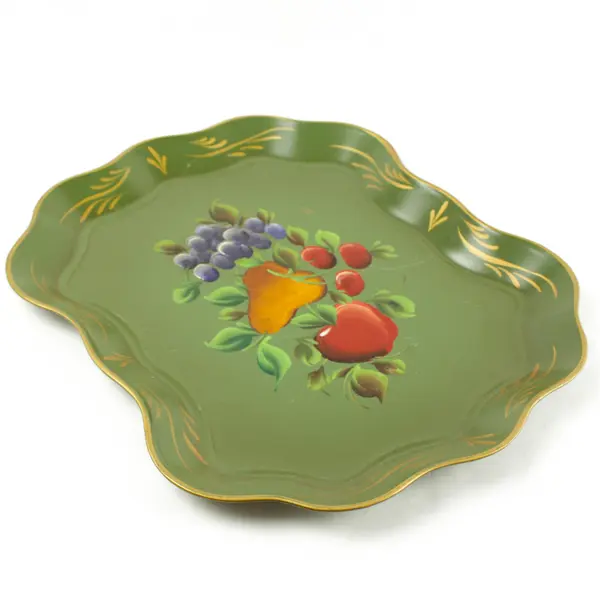 Vintage Nashco Hand-Painted Rectangular Fruit Serving Tray 16.5x14.25