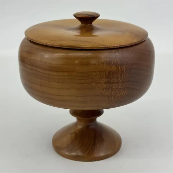 Vintage Oregon Myrtlewood Pedestal Candy Dish with Lid