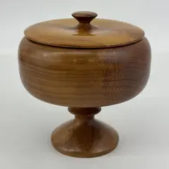 Vintage Oregon Myrtlewood Pedestal Candy Dish with Lid