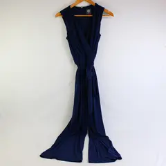 Vince Camuto Navy Blue Sleeveless Belted Wide-Leg Jumpsuit Women's XS