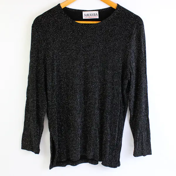 VTG Amanda Paris London New York Sparkly Black Long-Sleeved Top Women's Medium