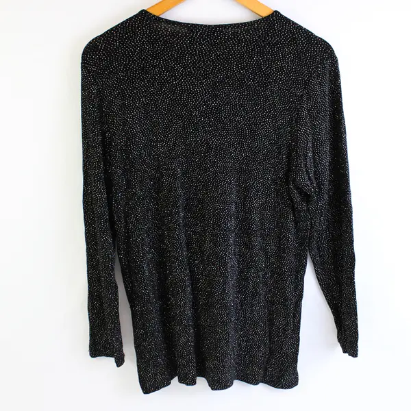 VTG Amanda Paris London New York Sparkly Black Long-Sleeved Top Women's Medium