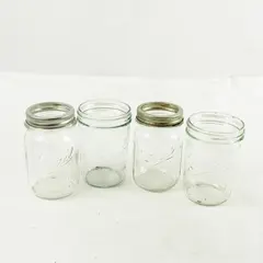Lot of 4 Ball Mason Jars - Used, No Lids, Some Metal Rings - Canning/Storage