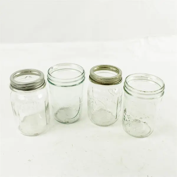 Lot of 4 Ball Mason Jars - Used, No Lids, Some Metal Rings - Canning/Storage