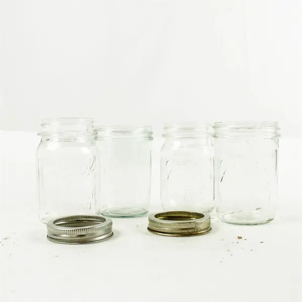 Lot of 4 Ball Mason Jars - Used, No Lids, Some Metal Rings - Canning/Storage
