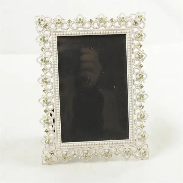 White Rhinestone Picture Frame 6 x 3.5 in Wall or Desk Display