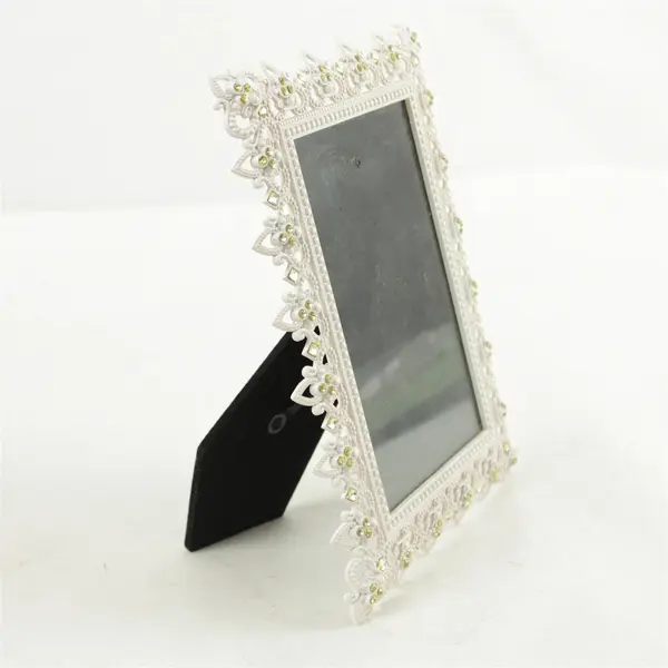 White Rhinestone Picture Frame 6 x 3.5 in Wall or Desk Display