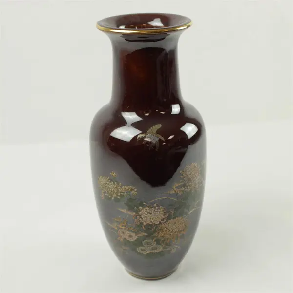 Vintage Japanese Brown Porcelain Vase Narrow Neck 10.5in