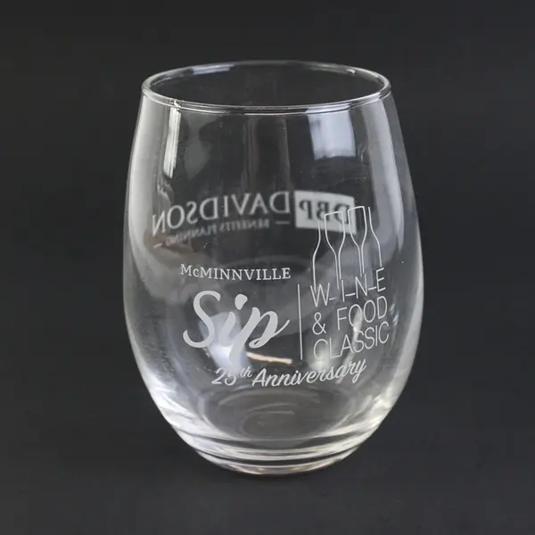 Lot of 2 Sponsor Branded Clear Stemless Wine Glasses