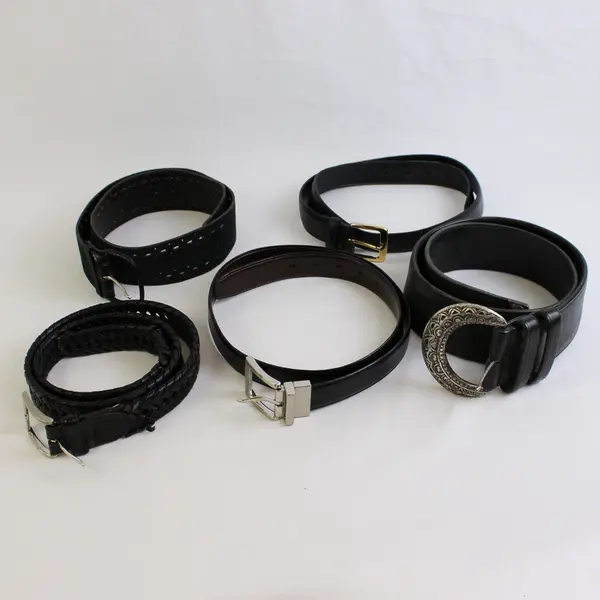 Mixed Lot of 5 Flawed Black Leather Belts for DIY Leatherwork Upcycling