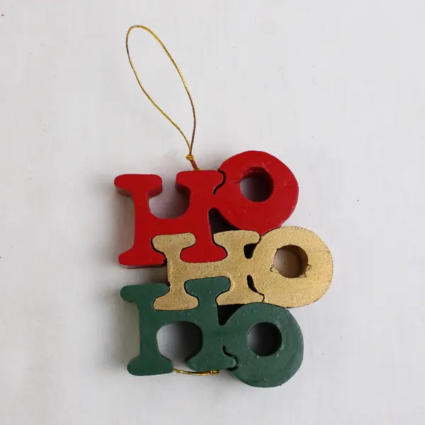 Lot of 6 Wood Red Green and Gold Puzzle Christmas Ornaments
