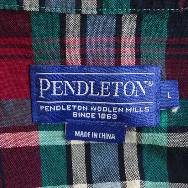 Pendleton Red Green and Blue Plaid Short-Sleeved Button-Up Men's Large
