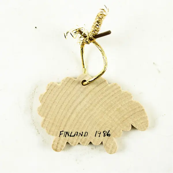 Vintage Finland 1986 Wooden Sheep Ornament Holiday Collectible