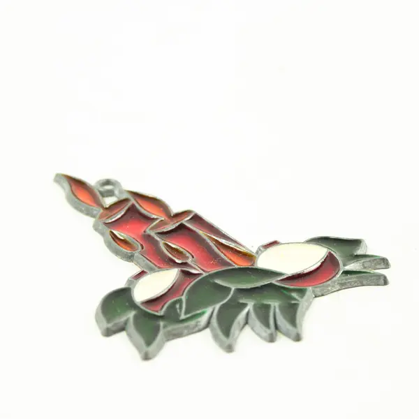 Vintage Faux Stained Glass Candle Suncatcher Christmas Ornament 4.25x3 in