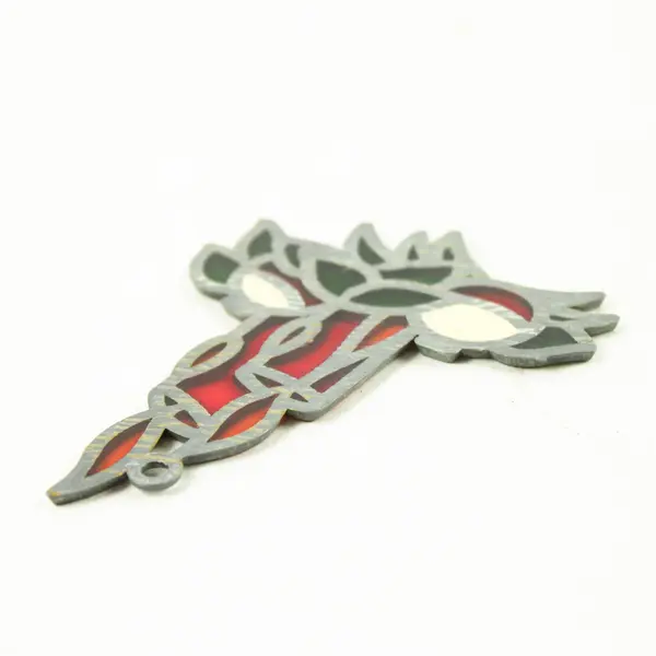 Vintage Faux Stained Glass Candle Suncatcher Christmas Ornament 4.25x3 in