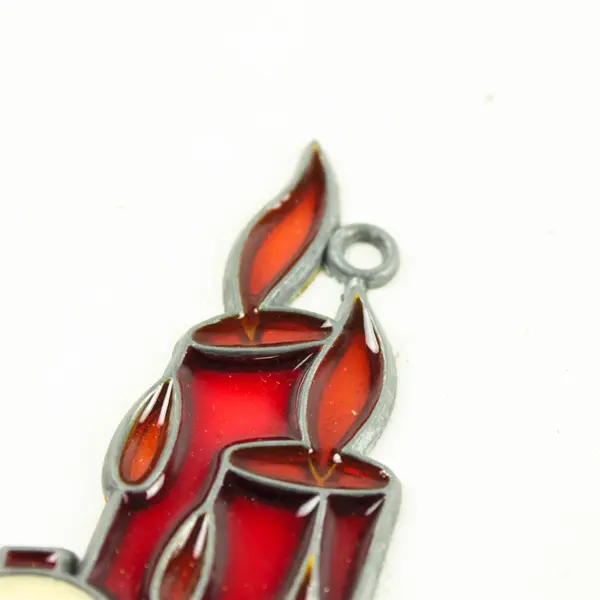 Vintage Faux Stained Glass Candle Suncatcher Christmas Ornament 4.25x3 in