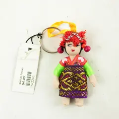 Vintage Porcelain Doll Keychain 2.5in Colorful Miniature Collectible