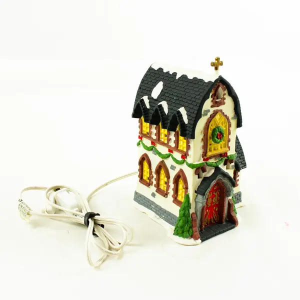 Holiday Treasures Lighted Country Church Collectible Village House 9"