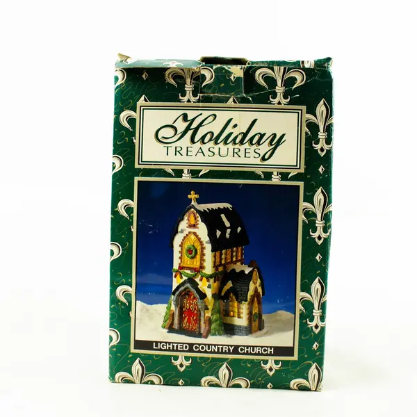 Holiday Treasures Lighted Country Church Collectible Village House 9"