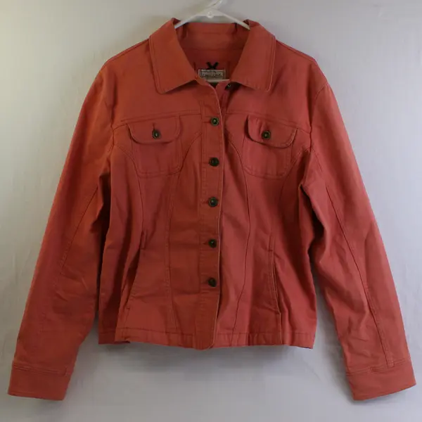 Live A Little Women's XL Salmon Orange Button Up Long Sleeve Denim Jacket