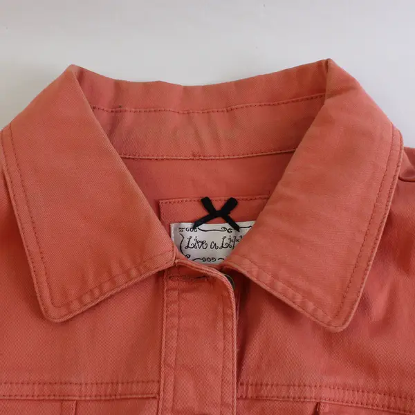 Live A Little Women's XL Salmon Orange Button Up Long Sleeve Denim Jacket