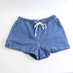 Forever 21 Women S Medium Wash Drawstring/Elastic Waist Cuffed Denim Shorts