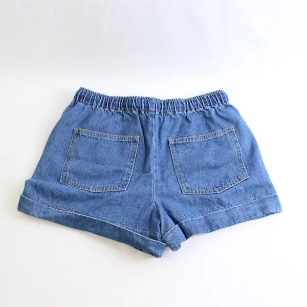 Forever 21 Women S Medium Wash Drawstring/Elastic Waist Cuffed Denim Shorts