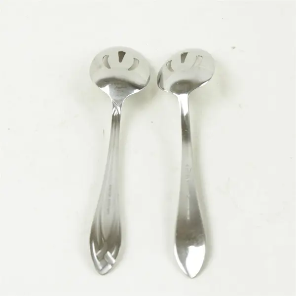 Lot of 2 Hampton Signature Stainless Lace Frosted Pierced Serving Spoons